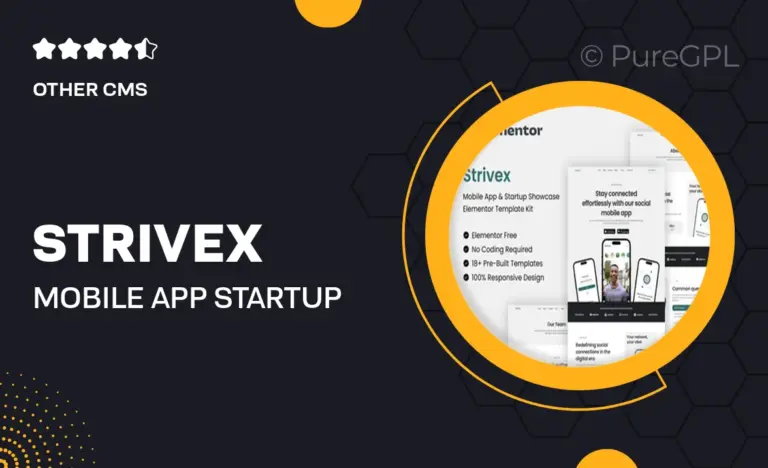 strivex mobile app startup showcase elementor template kit