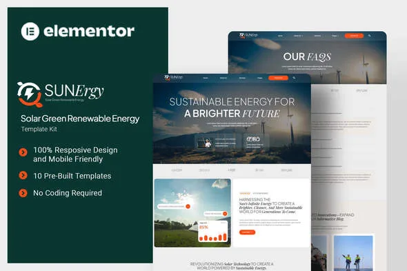 sunergy solar green renewable energy elementor template kit 1