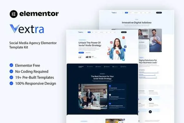 vextra social media agency elementor template kit 1