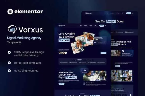 vorxus digital marketing agency elementor template kit 1