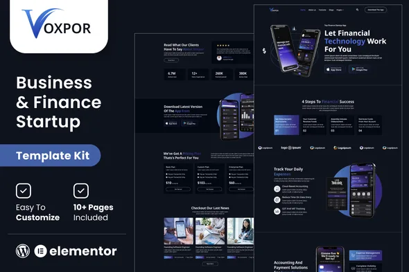 voxpor business finance startup elementor template kit 1