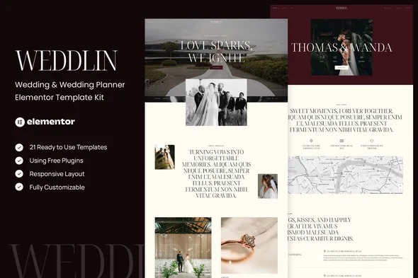 weddlin wedding wedding planner elementor template kit 1