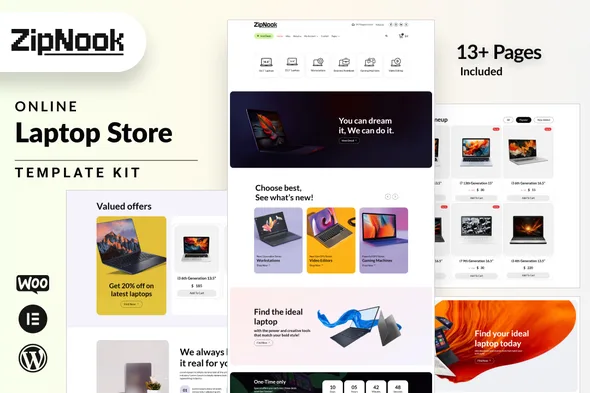 zipnook woocommerce laptop store elementor pro template kit 1