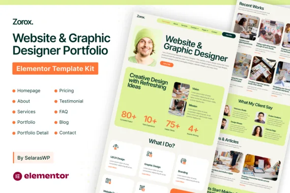 zorox personal cv elementor pro template kit 1