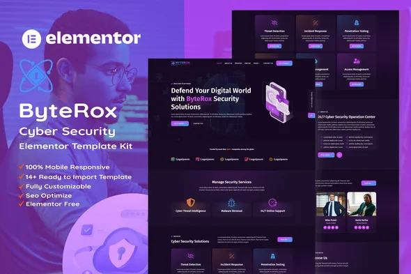 byterox cyber security elementor template kit 1