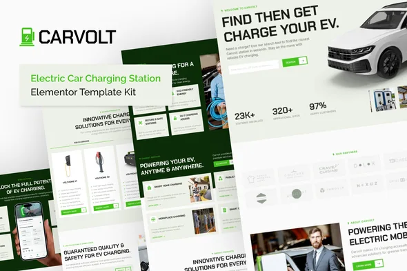 carvolt electric car charging station elementor template kit 1