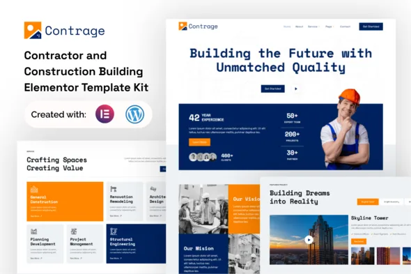 contrage contractor and construction building elementor template kit 1