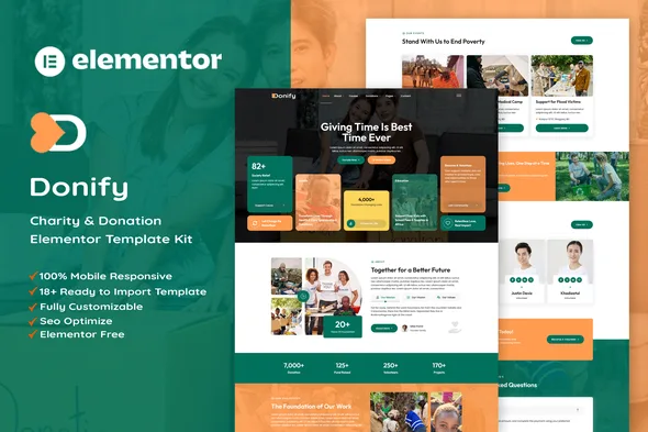 donify charity donation elementor template kit 1