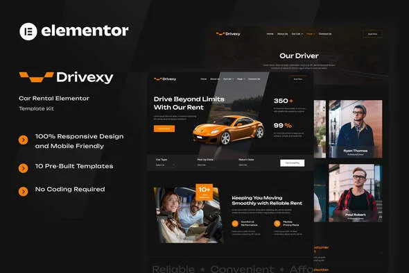 drivexy car rental elementor template kit 1