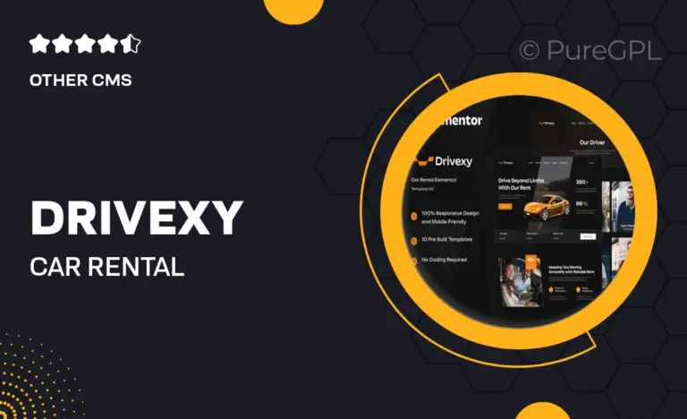 drivexy car rental elementor template kit