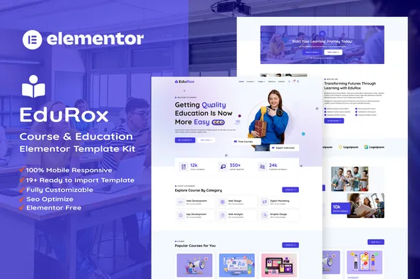 edurox online course education elementor pro template kit 1