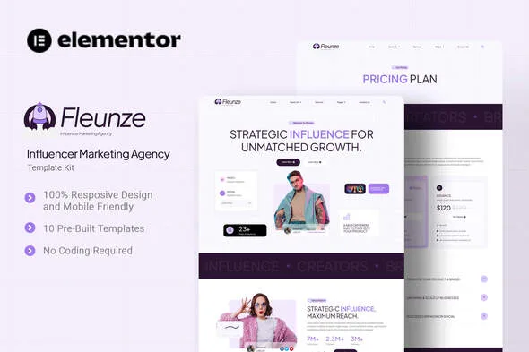 fleunze influencer marketing agency elementor template kit 1