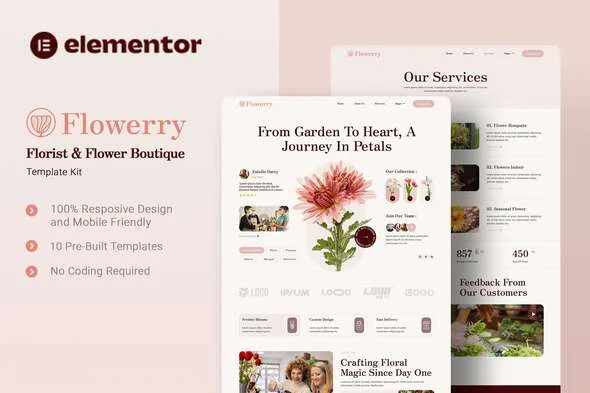 flowerry florist flower boutique elementor template kit 1