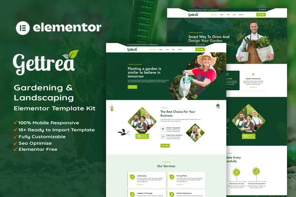 gettrea gardening landscaping elementor template kit 1