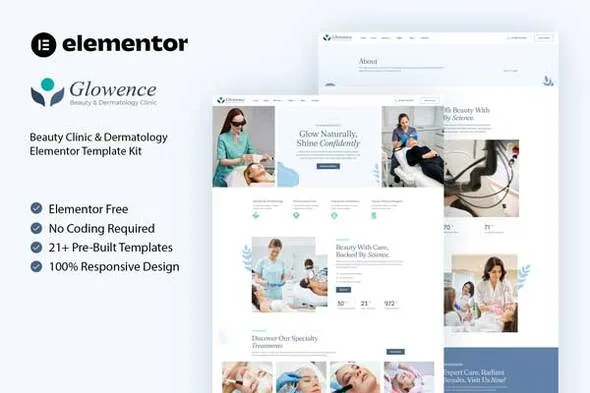 glowence beauty clinic dermatology elementor template kit 1