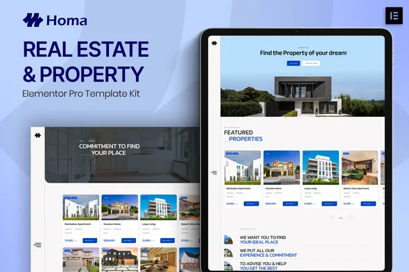 homa real estate property elementor pro template kit 1