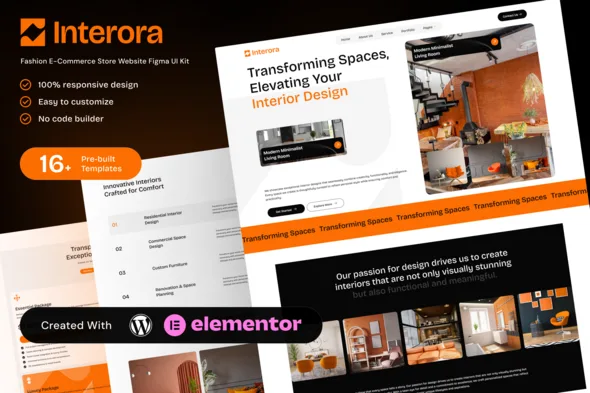 interora interior design portfolio elementor template kit 1