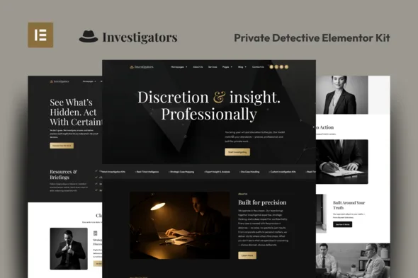 investigators private detective elementor pro template kit 1