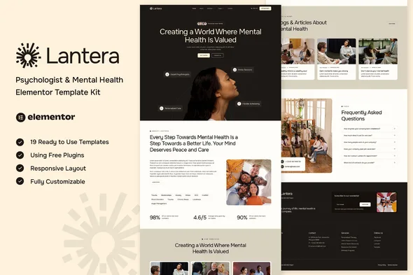 lantera psychologist mental health elementor template kit 1