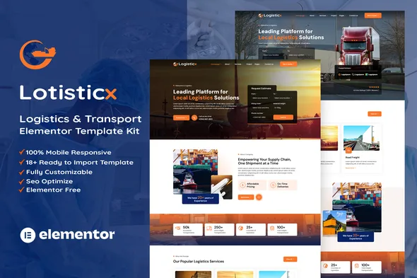 logisticx logistics transportation elementor template kit 1