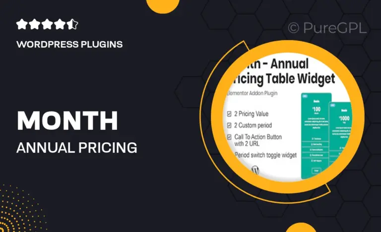 month annual pricing table widget for elementor