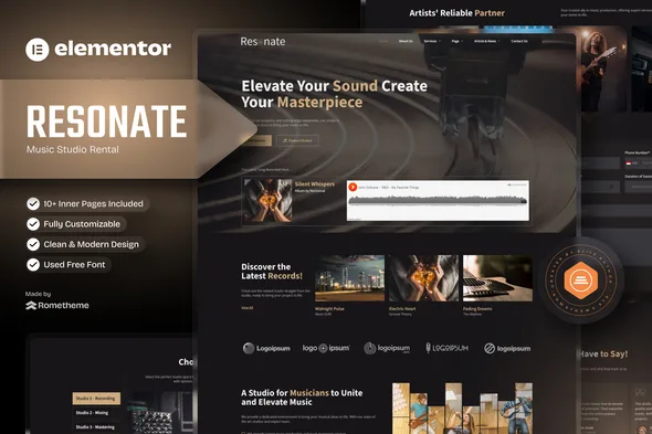 resonate music studio production elementor template kit 1