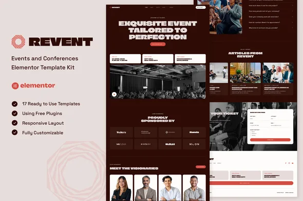 revent events conferences elementor template kit 1
