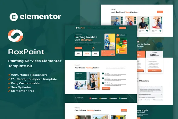 roxpaint painting services elementor template kit 1