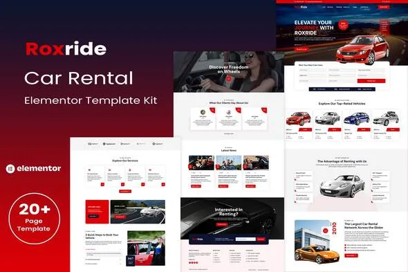 roxride car rental elementor template kit 1