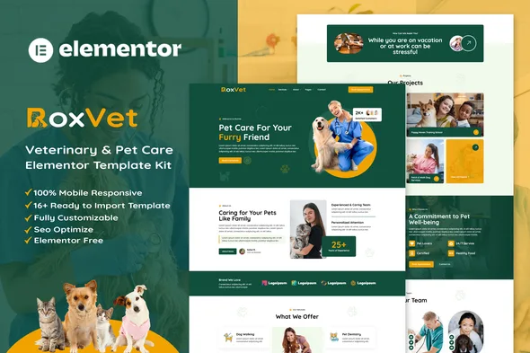 roxvet veterinary pet care services elementor template kit 1
