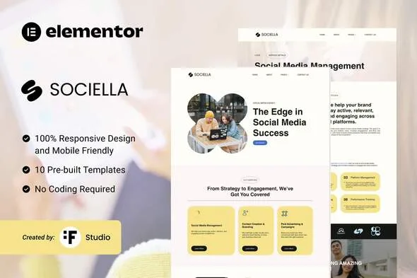 sociella modern elementor template kit for social media agencies 1