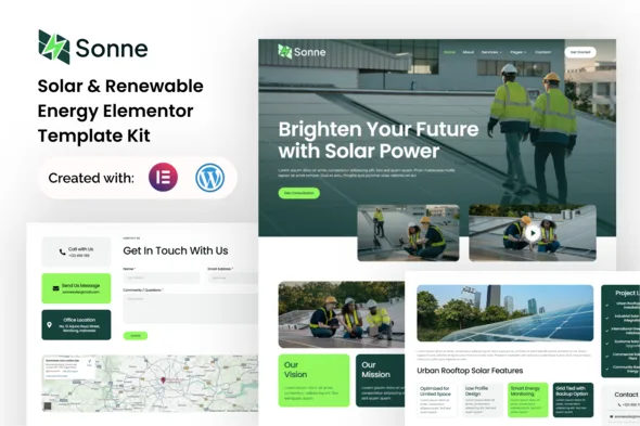 sonne solar renewable energy elementor template kit 1