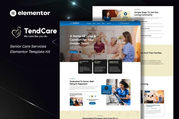 tendcare senior care services elementor template kit 1