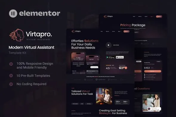 virtapro modern virtual assistant elementor template kit 1