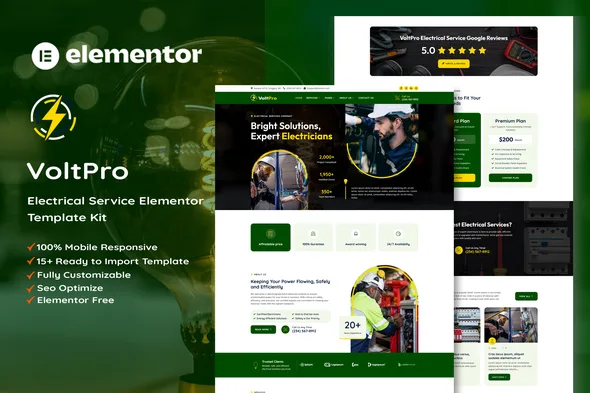 voltpro electrical services elementor template kit 1