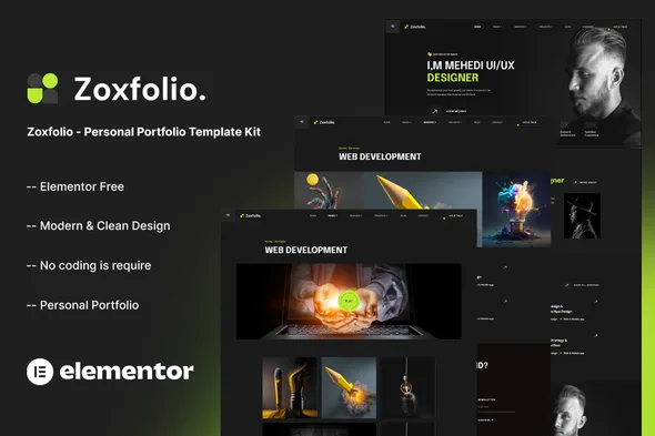 zoxfolio personal portfolio elementor template kit 1