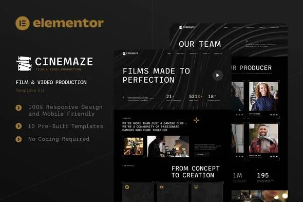 cinemaze film video production elementor template kit 1