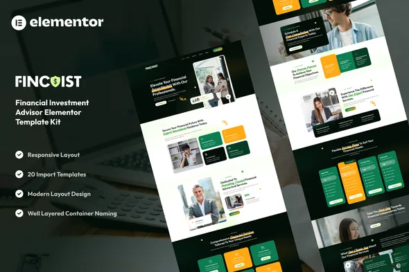 fincoist financial investment advisor elementor template kit 1