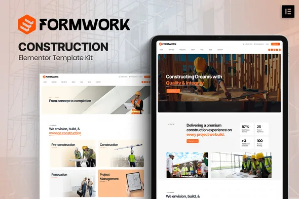 formwork construction elementor template kit 1