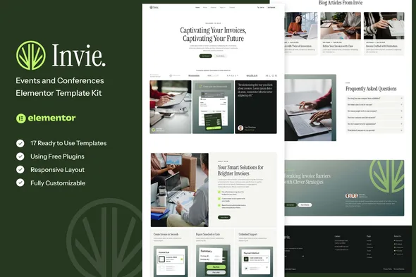 invie invoicing platform saas elementor template kit 1