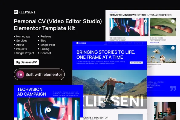 klipseni personal cv video editor elementor template kit 1