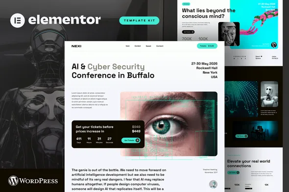 nexi ai cyber security event conference elementor pro template kit 1