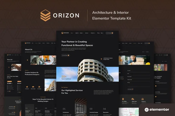 orizon architecture interior design elementor template kit 1