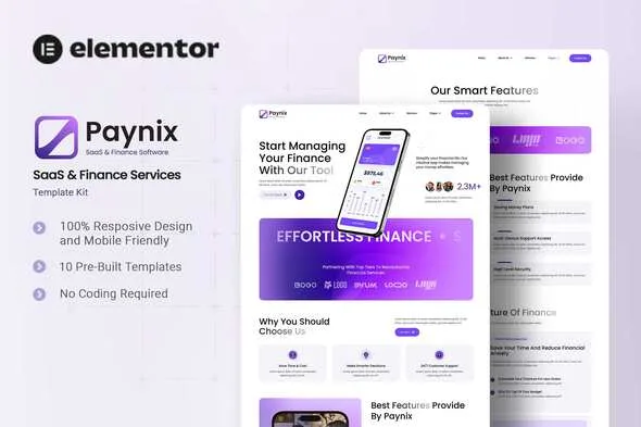 paynix saas finance services elementor template kit 1