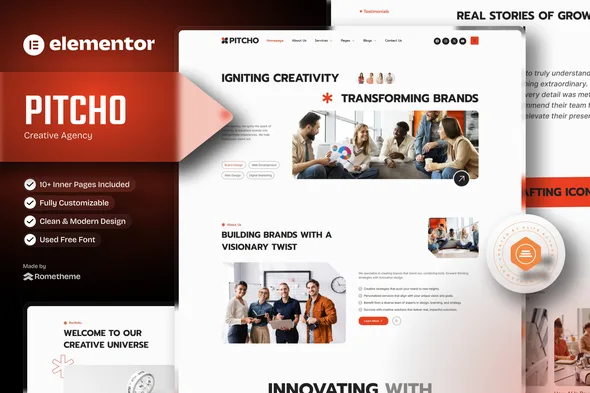 pitcho creative agency elementor template kit 1