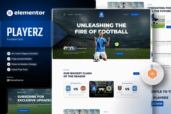 playerz football team sports club elementor template kit 1