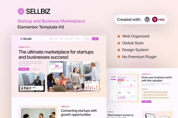 sellbiz startup and business marketplace elementor template kit 1