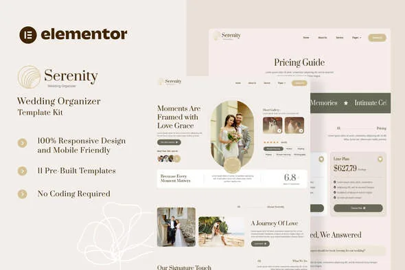 serenity wedding organizer elementor template kit 1