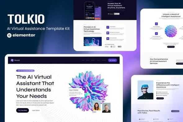 tolkio ai virtual assistance app elementor template kit 1