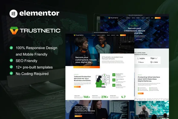 trustnetic cyber security services elementor pro template kit 1